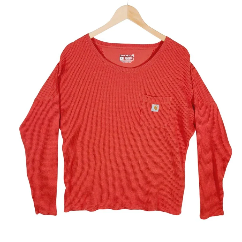 Carhartt, Relaxed Fit Waffle Thermal Long Sleeve, Front Pocket w/ Logo, L 12/14 - Picture 3 of 16